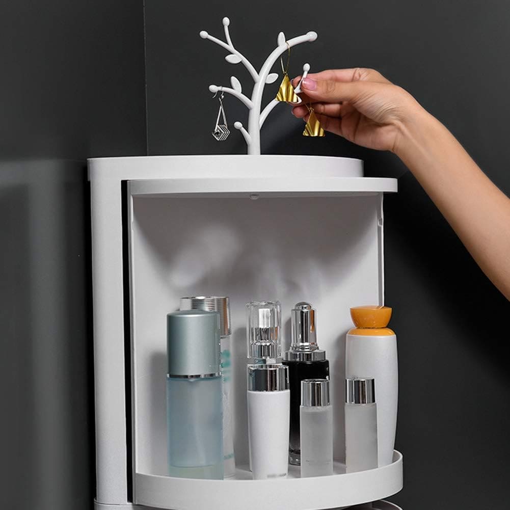 Multifunctional Revolving Triangle Shelf, Wall Suction Type Dust-Proof Organizer, Kitchen Bathroom Cosmetics Storage Box, 360° Triangle Rotating Theme Corner Cabinet, Waterproof Corner Shelf with Door, Bathroom Kitchen Stuff Storage Rack Multifunctional Revolving Triangle Shelf, Wall Suction Type Dust-Proof Organizer, Kitchen Bathroom Cosmetics Storage Box, 360° Triangle Rotating Theme Corner Cabinet, Waterproof Corner Shelf with Door, Bathroom Kitchen Stuff Storage Rack